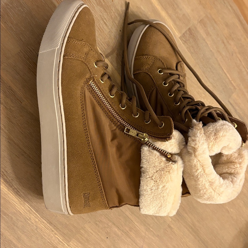 Brown High-Top Sneakers with Fur Lining